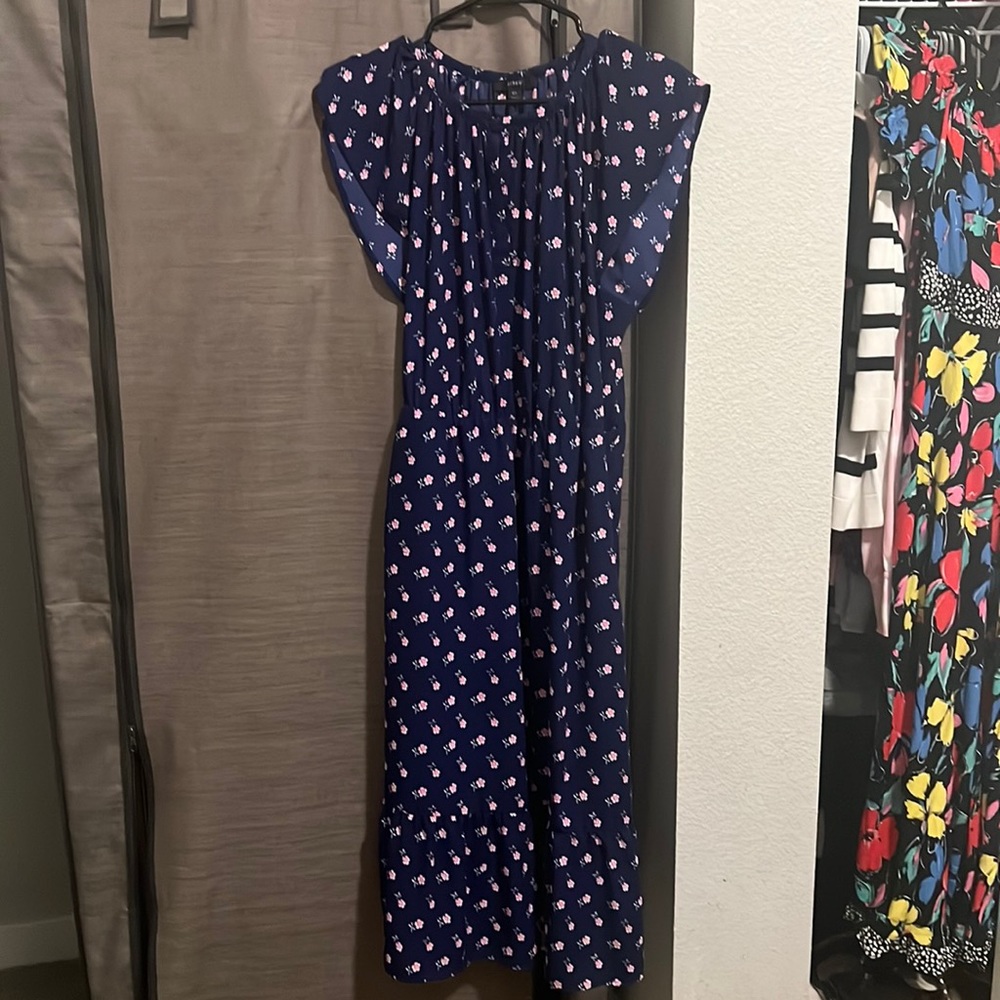Navy blue dress with pink flowers